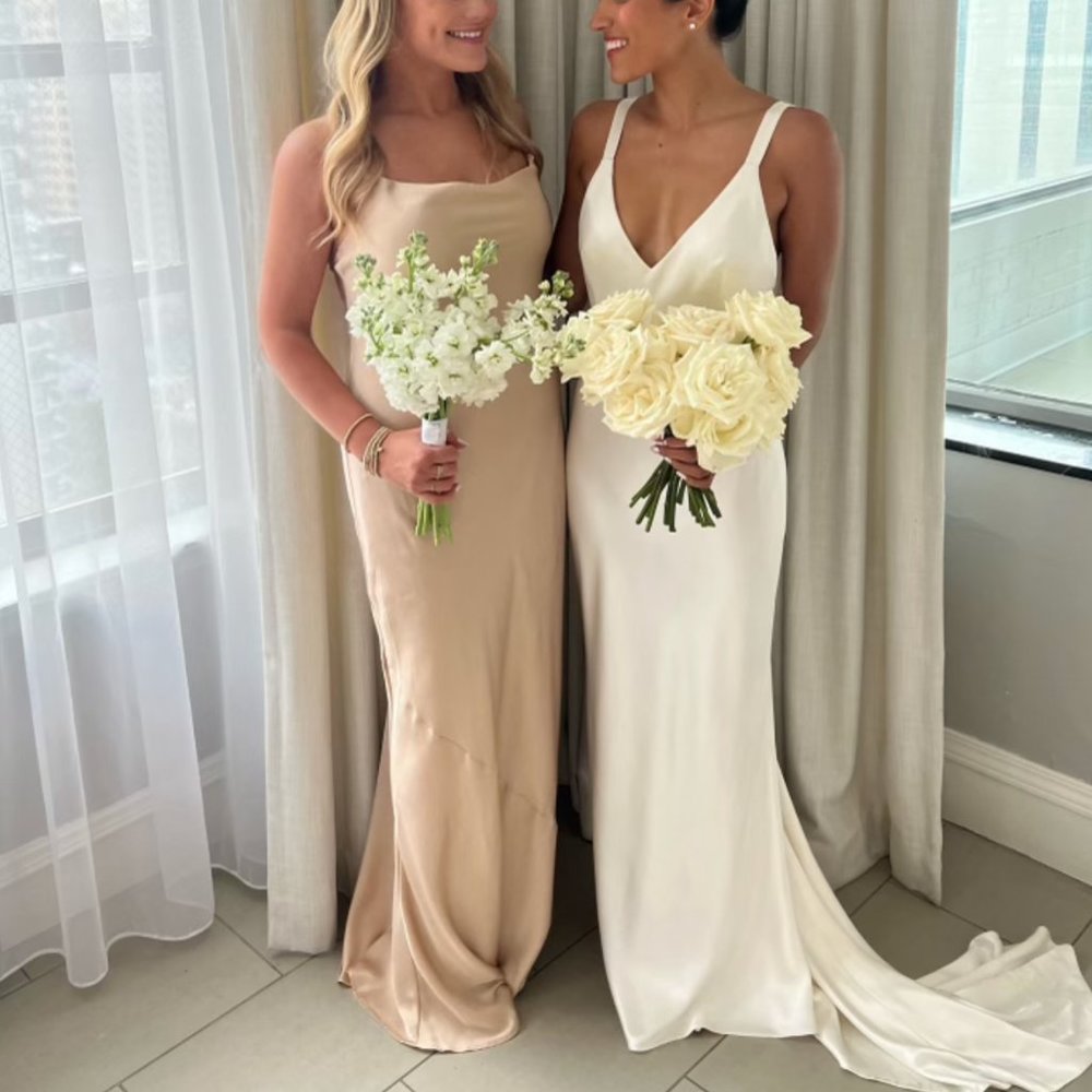 Show Me Your Mumu Tuscany Maxi Slip Dress in Champagne M